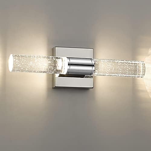 Luminárias de banheiro metwet, luz de vaidade liderada por cromo na arandela de parede interna de vidro bolhas, luz de parede de cristal de 10w 4000k moderna para banheiro, quarto, corredor, VL601-ch