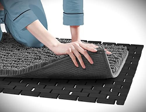 Tapete de banho preto para banheiro e chuveiro - 16 x 24 polegadas Bamboo Wood Rug Pad, Bathmat para hidromassagem Spa Sauna RV Camper