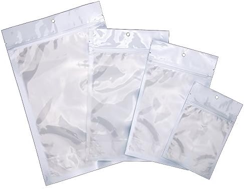 PackFreshusa: Bolsa de bolsas brancas/transparentes - embalagens profissionais flexíveis - vedável - com vedação - seleção de calor - Hang Hole - Notch de lágrima - grande 6 x 9,5 x 3,5 pol. - 100 pacote
