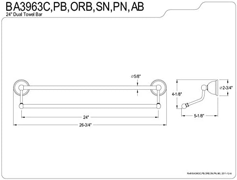 Kingston Brass BA3963SN Restauração Dual -barra -calibre, 24 polegadas, níquel escovado