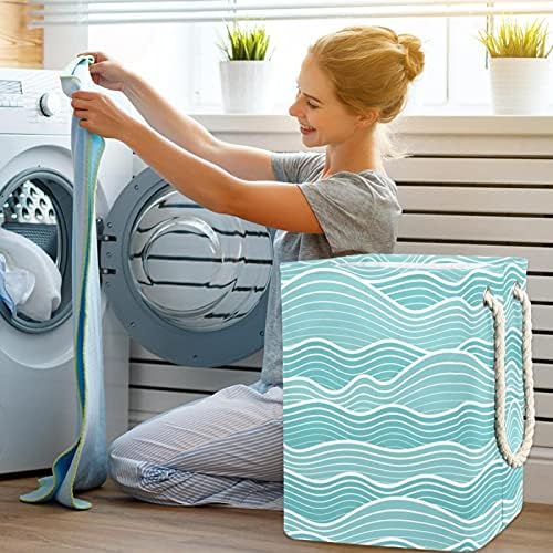 Cesta de lavanderia impermeável grande cesto de roupa dobrável com alça 4 haste destacável, lixeira abstrata do quarto de ondas