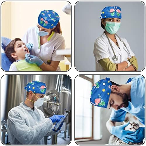 Chapéu do dentista com botão Pet Doctor Caps Cirúrgicos Scrubs enfermeira Chapéus de trabalho 2 peças, azul flamingo