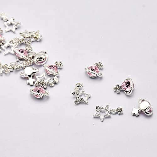 20pcs 3d unhas cidrões de aloy star lidros de unhas e encantos de unhas rosa Planet Rhinestones Shiny Crystal Uil Art Charms Nail