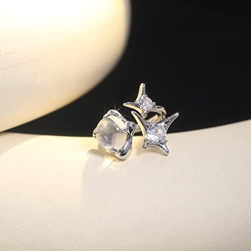 Heimaxing prata y2k anéis de jóias grunge anéis de pedra natural opala moonstone anel pérola indie punk coquette empilhamento