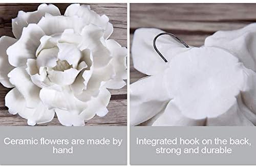 Ykll 3 embalagem branca peony feita artesanal 3D Cerâmica Flor Parede Décimes Arte de parede para sala de estar sala de jantar