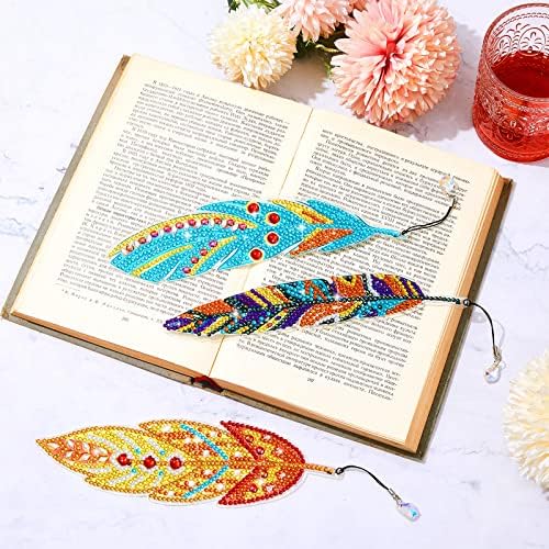 HENOYSO 6 PCS Pintura de diamante Kits Bookmarks Diy 5D Feather marcador de shinestone DIY Bookmarks Crystal Diamond Art Bookmarks