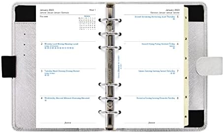 Organizador metálico da Filofax Saffiano, tamanho pessoal, prata-grãos cruzados, aparência de couro, capa de acabamento metálico