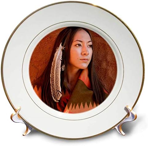 3drose cp_92706_1 Novo México, mulher Cherokee, nativo americano US32 JMR0634 Julien McRoberts Placa de porcelana, 8 polegadas
