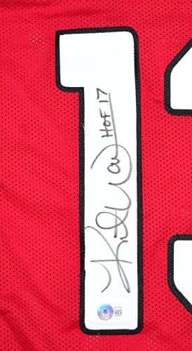 Kurt Warner Autografou Red Pro Style Jersey com Hof-Beckett W Hologram Black