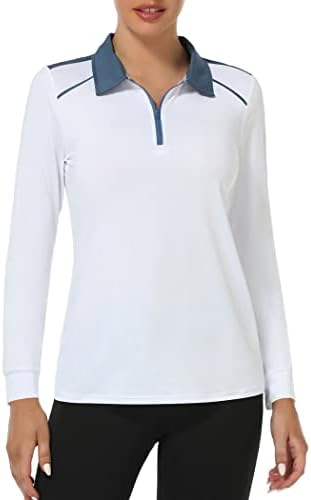 Camisas de golfe de pinspark para mulheres camisas de pólo de manga longa hidratura com zíper de zíper de tênis atlético de tênis atlético Fit Slim Fit
