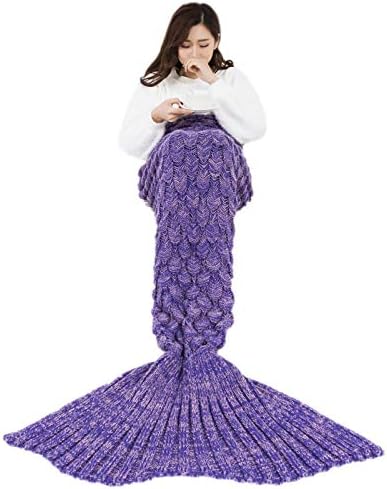 Cobertor de cauda de sereia wslcn para adultos crianças feitas de malha de malha de malha