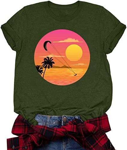 Camisas de sol para mulheres gráficos de gaivota de sol, com manga curta camiseta de férias de verão camiseta