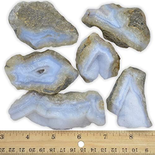 Materiais Hypnotic Gems: 3 lb Bulk Rough Glacial Blue Lace Agate Stones from Namíbia - Cristais naturais crus e rochas para cabines,