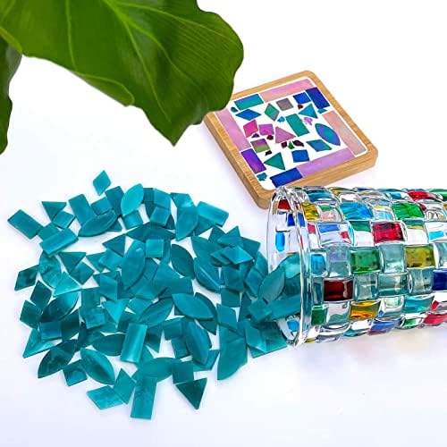 Litmind Turqueise Stained Glass Mosaic Tiles Kit para artesanato - 240 peças, 5 formas mistas - ideais para projetos
