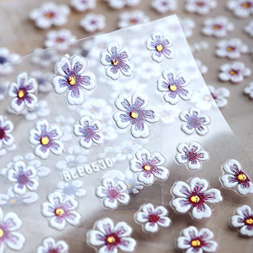 Fuldgaenr 12 lençóis adesivos de unhas de flor Spring 3d cor margarida de cinco petações de florestas de unhas de flor de