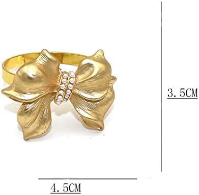 LLly 6pcs Gold Pearl Bow Napkin Rings Definir detentores de guardana