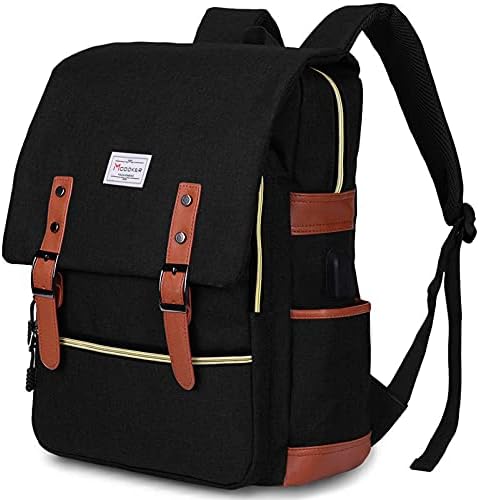 Mochila de laptop Vintage para homens, mochilas de viagem com uma mochila de moda port de carregamento USB se encaixa