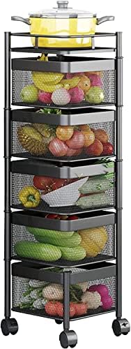 Rack de armazenamento de cozinha Carrinho de cesto de vegetais de frutas ajustáveis ​​de 5 camadas, rack de legumes girando para cozinha, prateleira de armazenamento doméstico para o banheiro da sala de estar da cozinha