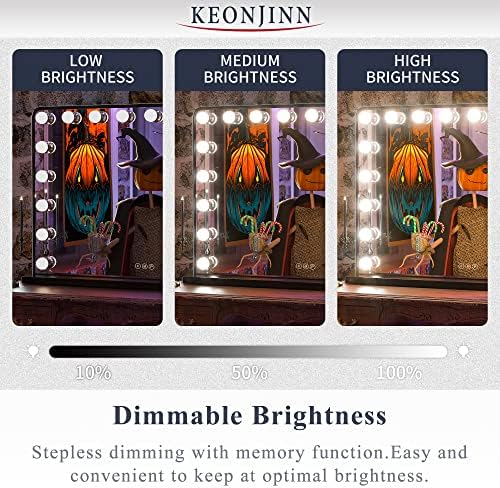 Keonjinn espelho de vaidade grande com luzes Black Hollywood espelho iluminado Vanity Mirror, 18 lâmpadas LED substituíveis 3 cores iluminam espelho de maquiagem de vaidade com porta de carregamento USB espelho de ampliação, 32x24