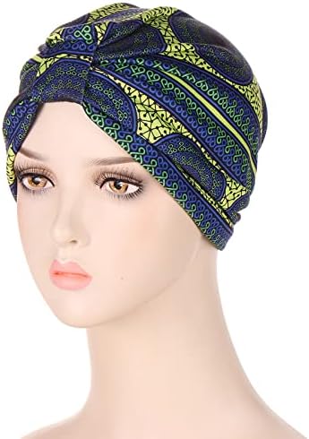 Turbano do nó de alongamento para mulheres Flores Headwrap Hat Hat Slouchy Muslim Headscarf Pré-amarrado Caps de caveira