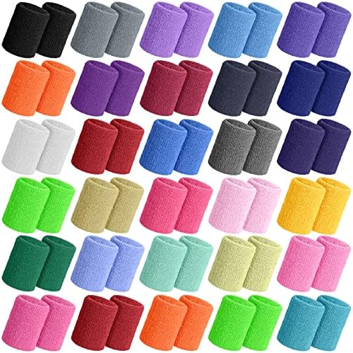 60 peças coloridas pulseiras esportivas faixas de suor de algodão para feminino de pulseira Bandas de pulso para tênis Basketball