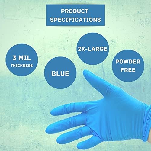 PackagingsuppliesBymail PSBM Luvas de nitrila, azul, tamanho xxl 2xl, 3 mil, 1000 contagem, pó e luvas descartáveis ​​livres