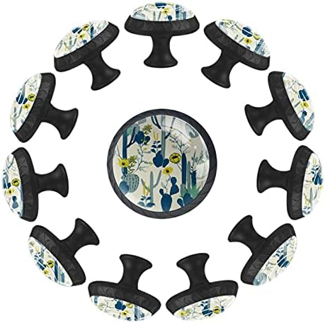 12 peças Cactus Plant Tree Pattern Knobs de vidro para gavetas de cômoda, 1,37 x 1,10 em armários de cozinha redondos para