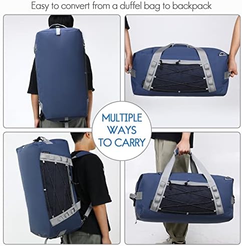 Haimont Sports Duffel Backpack for Men Women resistente à água Weekender Duffle Bag com tiras de mochila para academia, caminhada, acampamento, azul, 60L