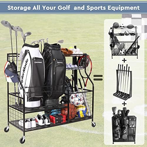 Kingarage Golf Bag Storage Rack para garagem, 2 Organizador de armazenamento de bolsas de golfe extra grande de tamanho grande, 10 rack de clube de golfe, armazenamento de golfe para acessórios para equipamentos de golfe, 19,7x19,7 polegadas Organizador de equipamentos esportivos