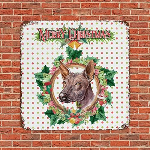 Placa de metal vintage placa natal visletoe wreath cão cão natal metal arte retro quarto signo para pátio fazenda galpão parede