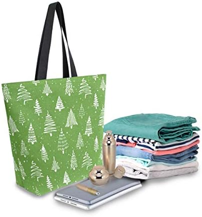 Alaza Christmas Tree Green and White Canvas Bolsa para mulheres Trabalho Compras de compras de superfície Pessas grandes bolsas grandes bolsas de ombro de algodão de algodão