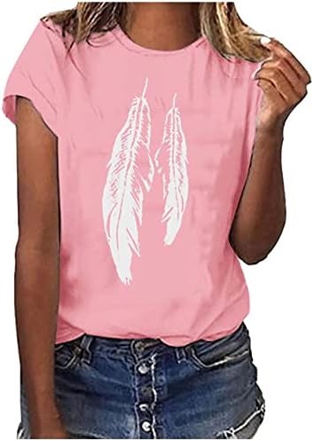 Camisão de camiseta de penhas de verão de verão Top camisetas de tripulação moda de manga curta solta camisetas gráficas para mulheres 2023
