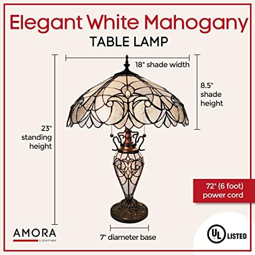 Amora vintage Tiffany Table Lamp - Lâmpada de mesa de vitral branca - Luz de mesa de mesa com iluminação de Tiffany - 23 ”de
