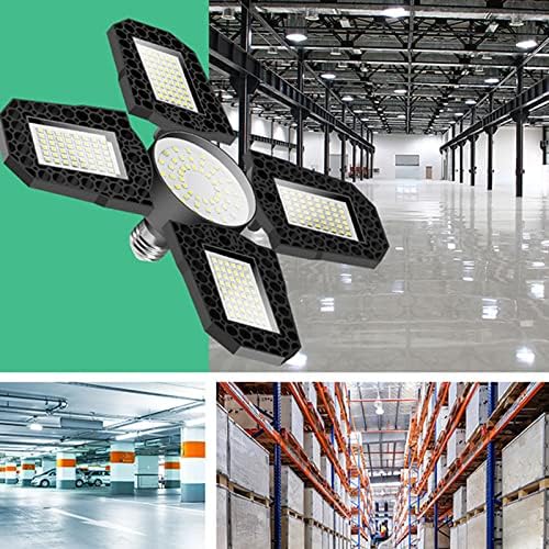 Luzes de garagem LED qonioi, luzes de teto de garagem deformáveis ​​com painéis de ajustes, 12000 lumens luminárias de lojas led luminos para garagem workshop suportes e27 soquete de parafuso