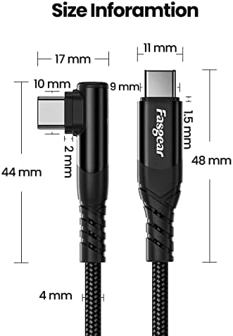 Fasgear USB C a USB C Cabo 2 pacote 10ft 60W 3A Carregamento rápido Tipo C Cabo de carregamento Data de dados do ângulo
