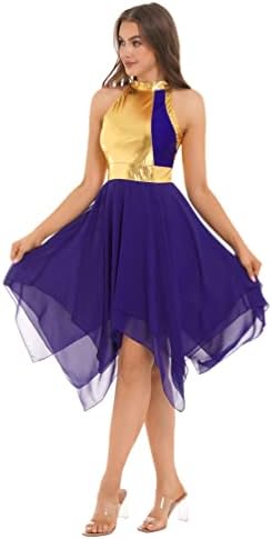 Vxuxlje Feminina Liturgicalwear Adoração Color Block Tunic Chiffon Hem Lyrical Louvor Dance Dress
