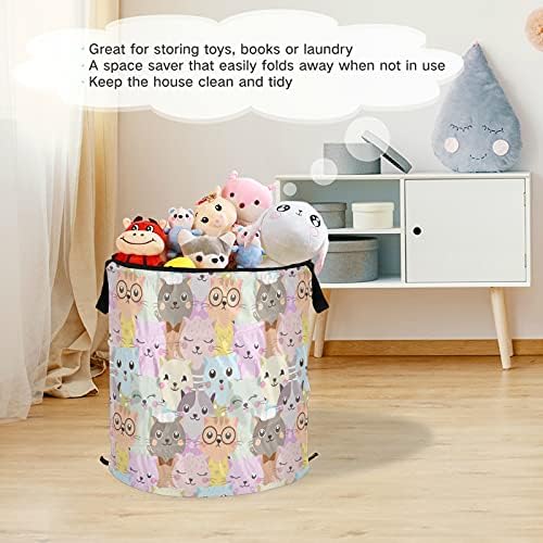 Colorido Cat Pop -up Lavanderia cesto com tampa de cesta de armazenamento dobrável Bolsa de roupa dobrável para o dormitório do hotel