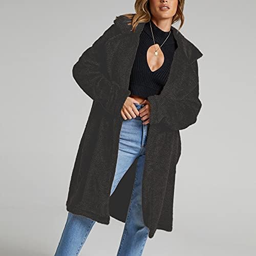 Casa de lã de lã feminina Long Winter Warm casual Plus Size Casacos de outono Solid Slim Lapela Jaqueta Longa Cardigã