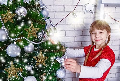 Tradições de Natal de 4 polegadas de 4 polegadas Gold Glitred Rattan Star Ornaments pendurados em árvore/ X'mas Gifts/