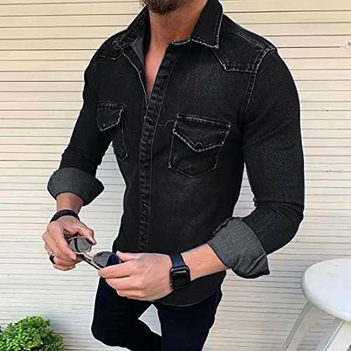 Jaqueta para manga comprida de manga longa masculina casaco de carga outono de inverno retro botão simples jeans jeans