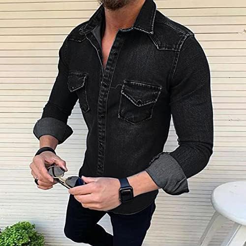 Jaqueta para manga comprida de manga longa masculina casaco de carga outono de inverno retro botão simples jeans jeans Outwear tops