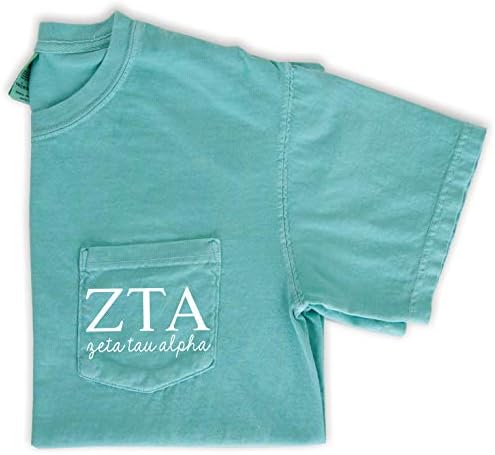 Vá grego chique zeta tau alfa letras camiseta de bolso sirority confort colors colors camiseta