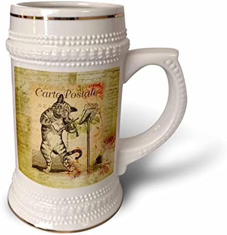 Imagem 3drose de gato tocando violino no cartão postal francês - 22oz de caneca de Stein