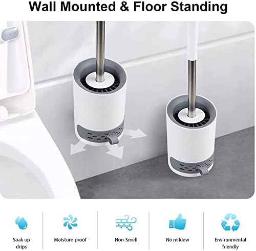 Srhimeos Breath and Solder, escova de vaso sanitário e suporte para organização do banheiro, cerdas macias de cerdas de silicone montado na parede e piso em pé