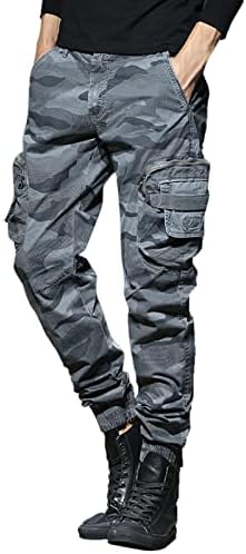 Calça de carga esbelta para homens mass moda casual algodão solto plus size bolso laço up camuflage cargo de sola