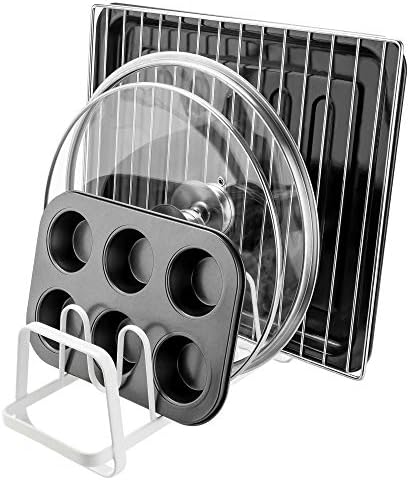 Organizador da tampa da maconha, vasos e frigideiras Organizador com 6 compartimentos para pratos de panos, tábuas de corte, panelas e panelas, servindo bandejas na despensa de armário