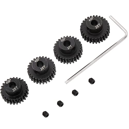 Treehobby 4PCS Metal Steel 48P Pinion Gear Sets 25T 26T 27T 28T fit 3.175mm RC Motor Shaft Gears Compatible with Arrma HPI Kyosho Losi Axial Traxxas Tamiya Associated 1/10 RC Car Monster Truck Buggy