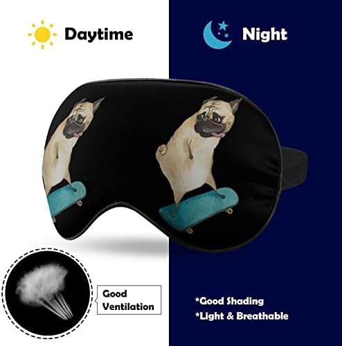Skateboard pug cão estampar máscara olho -máscara bloqueando a máscara de sono com alça ajustável para viajar para dormir