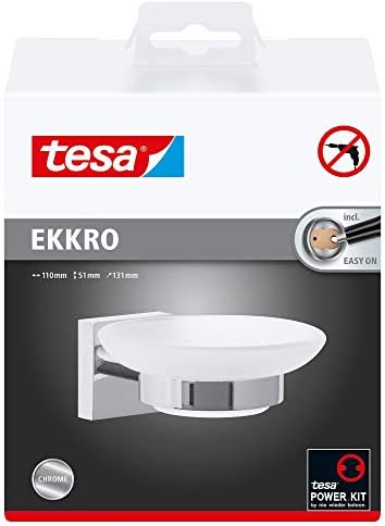 TESA UK 40240-00000-00 TESA EKKRO NO SOAP DE SOAP DE PAREDE DE BRILHA, METAL PLATED METAL, adesivo removível, quadrado, cromo/branco