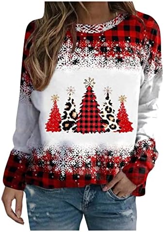 Akollsppnsy Sweothirshirts for Women Feliz Christmas Crewneck Pullover Quente relaxado Tops de outono para mulheres 2022